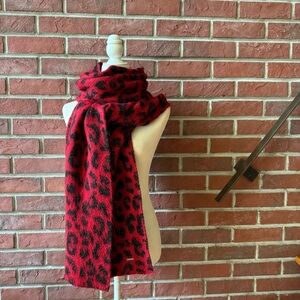 Maje Animal Red Black Print Knit Wool Blend  Scarf Made In Italy